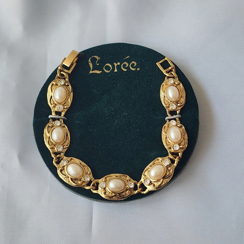 Loreé Gold Tone Faux Pearl Rhinestone Bracelet Costume Jewelry Elegant Rare NWOT - Picture 7 of 7